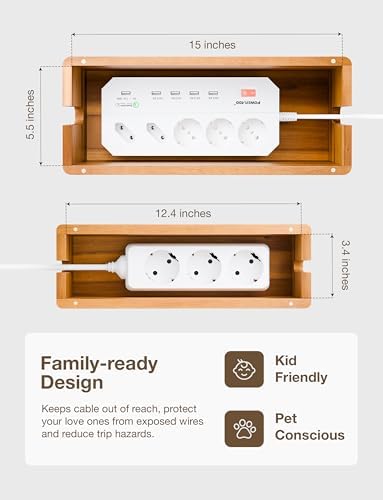 TIDITA Set 2 Sizes Wooden Cable Management Box Round Edge, Magnetic Lid