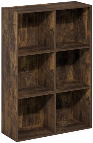 Furinno LUDER Book Shelf, 6-Cube Bookshelf, Bookcase with Open Shelves, 9.5 x 24.6 x 35.4, for Living Room, Bedroom, Hom