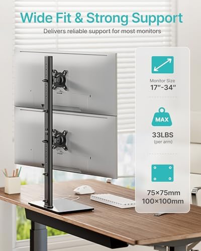 Pegzone Vertical Dual Monitor Stand for 17–34 Inch Screens, Tabletop