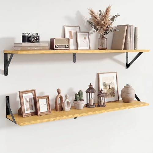 Axeman 36 Inch Floating Shelves, 8 Inch Deep Oak Wall Shelves Set of 2