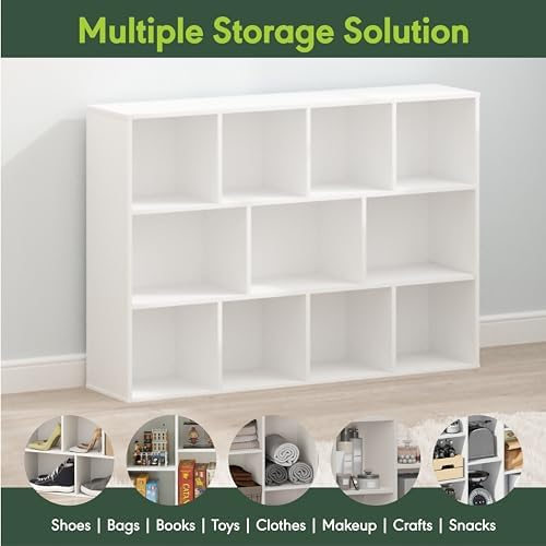 Furinno LUDER Book Shelf, 11-Cube Bookshelf, Reversible Cube Storage Bookcase, Open Storage Shelf, Closed Back 9.4 x 29.