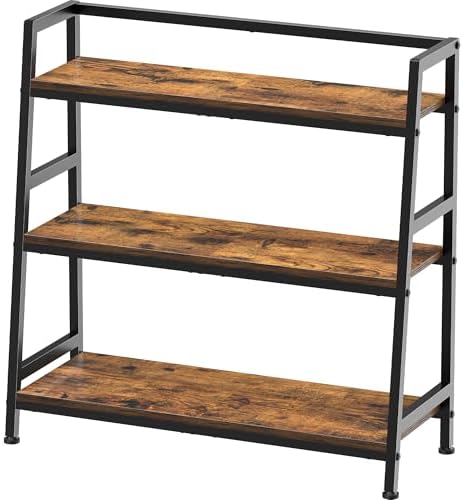 3-Tier Bookshelf, 31.4" Wide Ladder Shelf, Stand up Shelves, Industrial Bookcase with Steel Frame, Metal Small Bookcase,