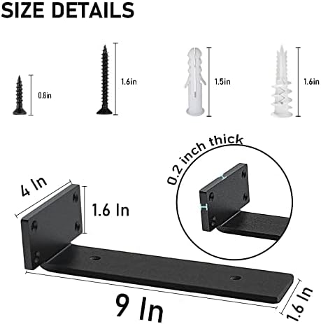 9 Inch Ultra Heavy Duty Shelf Brackets – 0.2In Thick Black L Shape Shelf Brackets, Hidden Steel Brackets for Shelves - 9