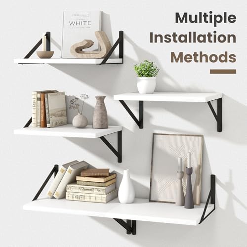 Marsmiles Deep Floating Shelves, 16'' x 12'' White Wood Shelves Set of 2