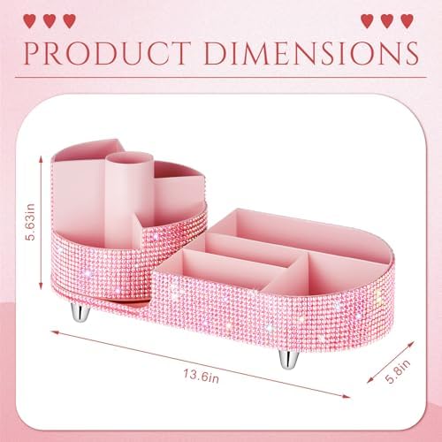 Rotating Makeup Organizer Vanity, Pink, Rhinestone
