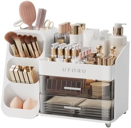 UFORU Makeup Organizer Countertop with Brush Holder for Vanity Bathroom