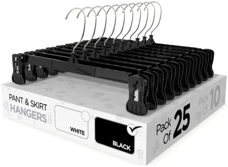 Sharpty Pant & Skirt Hangers - Closet Hangers for Shorts, Shirts, Jeans, Dresses, Slacks, Coats, Clothes, Clothing, Garments & More - Durable, Space Saving & Non-Slip, Black - 25 Pack