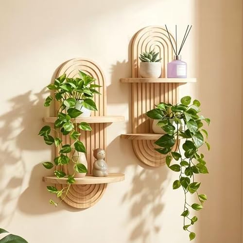 LIYAOLI Boho Plant Wall Shelf Set of 2, Floating Shelves for Bedroom Decor