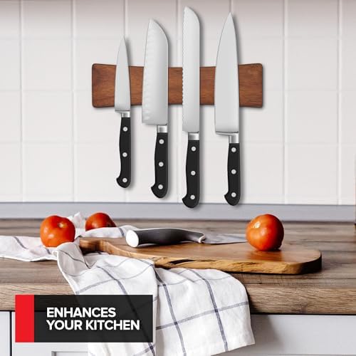 10 Inch Acacia Wood Magnetic Knife Holder with Multipurpose Use, Magnetic Knife Holders for Kitchen, Wooden Knife Rack, 