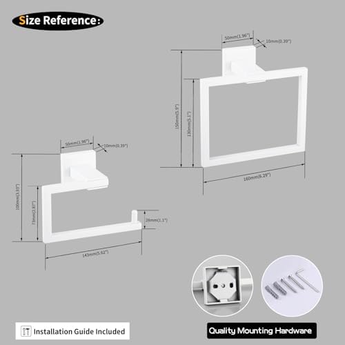 GERZWY 2 Piece Bathroom Hardware Set Towel Ring and Toilet Paper Holder SUS 304 Stainless Steel Wall Mounted, White