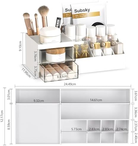 Subsky Makeup Organizer with Drawers, Easy Storage for Lipstick Brushes Eyeshadow Nail Polish, Multifunction Desk Organi
