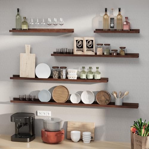 SAUMONIERES Picture Ledge Shelf Floating Book Shelves Set of 2 Wall Mounted Solid Wood for Bedroom Bathroom Living Room 