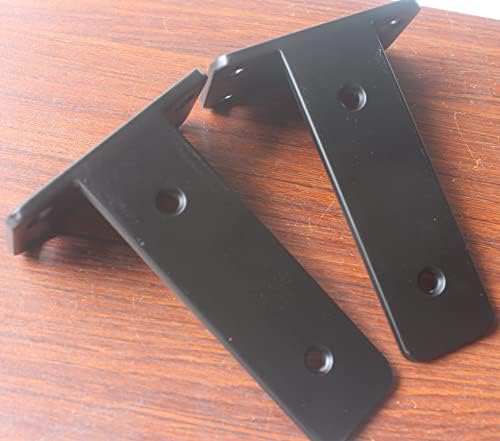 10 Pack - 5 inch Black Hidden L Shelf Bracket (1/5 Inch Thicked) Iron Floating Shelf Brackets Rustic Industrial Metal Br