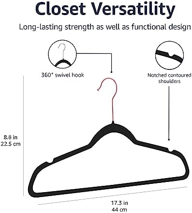 Amazon Basics Slim Velvet Non-Slip Space Saving Suit Clothes Hangers, Closet Organizer, Black/Rose Gold, 100-Pack