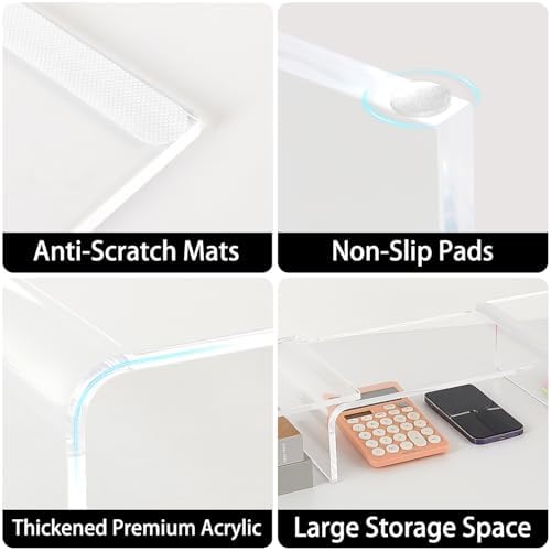 LEKETREE Acrylic Monitor Stand , Clear Monitor Stand for Desk, Computer Accessories for Home Office, Desk Organizer Shel