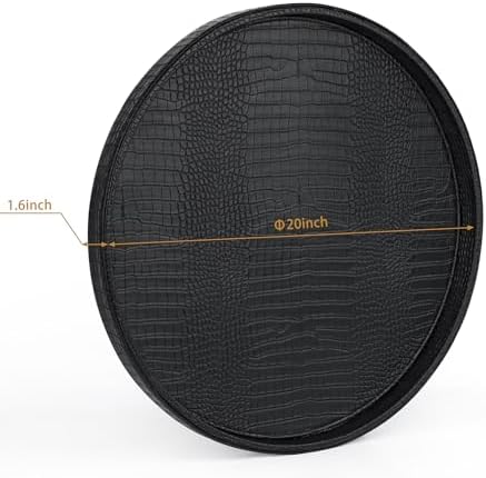 HofferRuffer Round Serving Tray 20'', Elegant Faux Leather Circle Ottoman Table Tray, Serve Tea Coffee Breakfast in Bedr