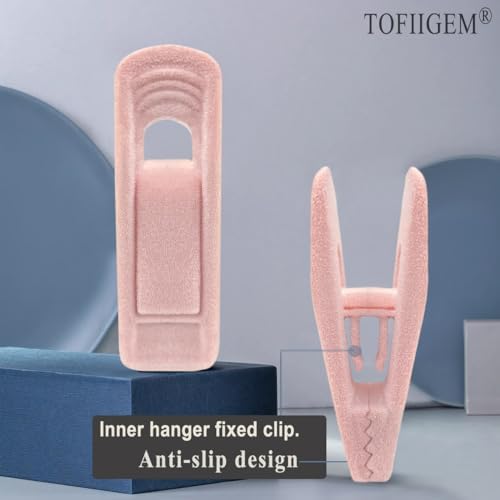 TOFIIGREM Light Pink Velvet Hangers Clips 20 PCS, Non-Slip Velvet Clip for Pant Skirt Velvet Hangers, Strong Flocking Hangers Clips