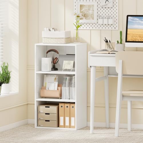 GIANTEX 3 Tier Bookshelf, White Bookcase 3 Shelf, Open Cube Storage Orginazer Cabinet, Multi-Functional Home Office Bedr