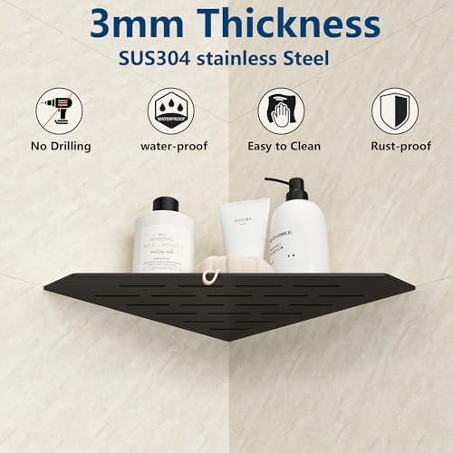 Matte Black 10 Inch Corner Shower Shelf with Slot Design, 1 Pack