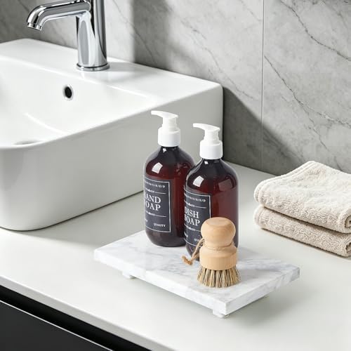 Natural Marble Tray Pedestal Stand – Soap & Jewelry Riser for Bathroom Counter, Kitchen Sink, Vanity Organizer, Decorati