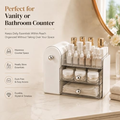 Azurphoric Hair Accessories Organizer with Hair Brush Holder, Rotatable Makeup Brush Holder for Necklaces, Earring, Brac