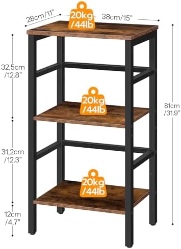 HOOBRO 3 Tier Bookshelf, Small Narrow Bookshelf, Record Storage Rack with Side Fence, Floor-Standing Shelf Units, Narrow
