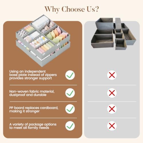 Drawer Organizer Storage for Clothes, Socks, 10 Pack, Grey