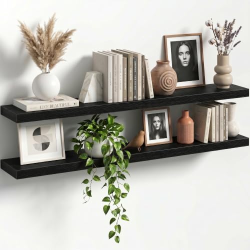 48" Floating Shelves for Wall, Set of 2, 8" Deep, 1.5" Thick, Black