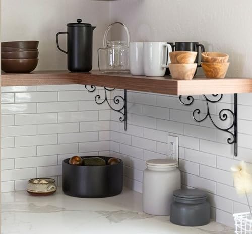 NACH Decorative Shelf Brackets, 1 Pack of 14.5 x 1 x 14.5 inch, Black Cast Iron Shelving Brackets - Metal Shelf Brackets