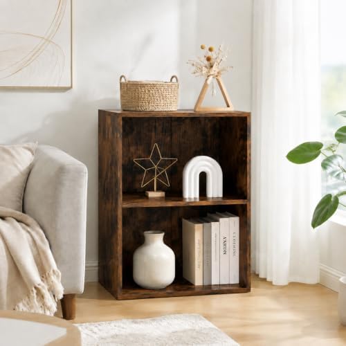 POWERSTONE 2 Tier Bookshelf, Cube Open Bookcase, 2PCS Rustic Brown