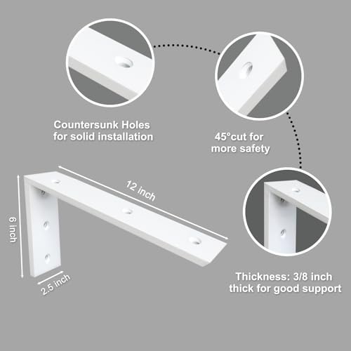 Heavy Duty Countertop Support Brackets 4 Pack - 12"x6"x2.5" White Granite/Quartz/Concrete/Laminate Shelf L Brackets