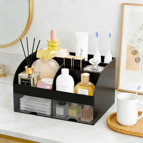 Makeup Organizer with 2 Drawers, Cosmetic Storage for Dresser Vanity and Bathroom Countertop,Make up organization and Sk