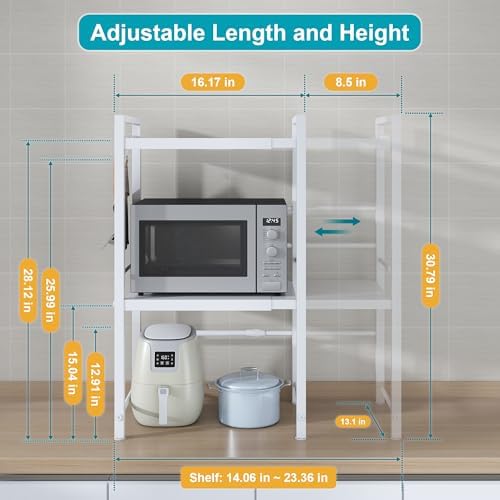 DOLALIKE Expandable Microwave Stand Kitchen Countertop Organizer, White