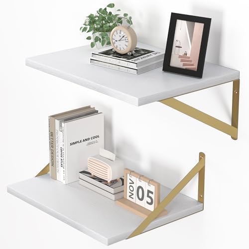 Heimlove 16W x 12D Deep Floating Shelves Set of 2 White & Gold