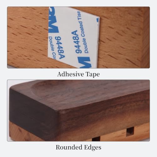 Magnetic Cord Holder with 6 Slots - Walnut & Beech Wood Cable Organizer for Lightning, USB, USB-C, Stick-on Design for D
