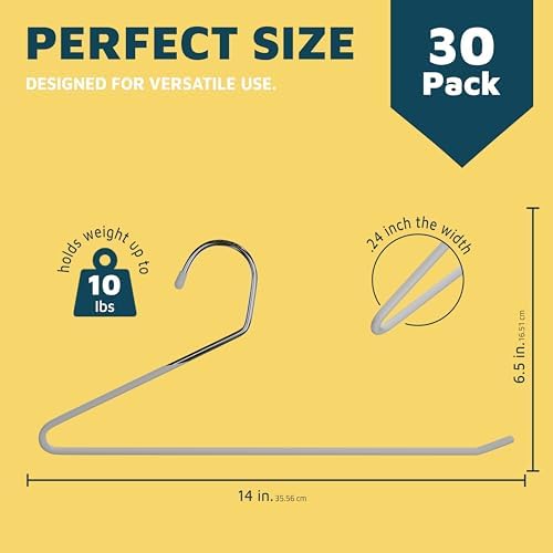 Lifemaster Metal Pants Hanger Set - 30 Pieces Elegant Non-Slip Closet Space Saving Hanger Set for Pants, Trouser, Blankets, and Jeans with Open Ended Sleek Design - White