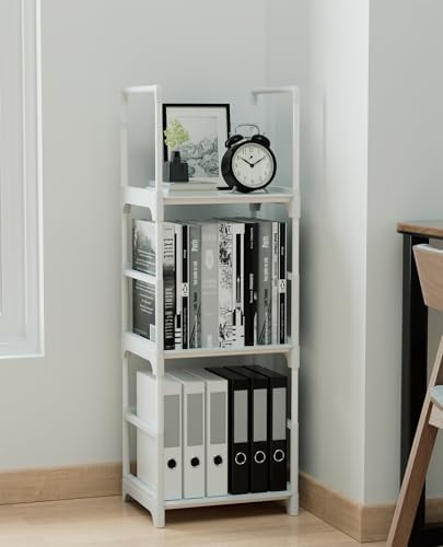 FIDUCIAL HOME 3 Tiers Small Bookshelf White Open Short Book Shelf