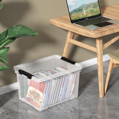 35 Quart Plastic Clear Latching Storage Box with Wheels, 4-Pack