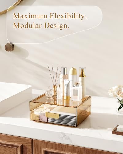 Makeup Organizer with Drawers & Dustproof Lid, Large, Clear