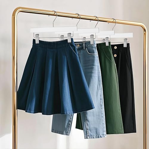 Quality Hangers Wooden Pants Hangers - 120-Pack Swivel Hook Cloth Hanger Set - Lotus Wood Skirt, Pant, Shorts and Slack Hangers with Adjustable Clip – Clothing Hanger Set (White - Chrome Hook, 120)