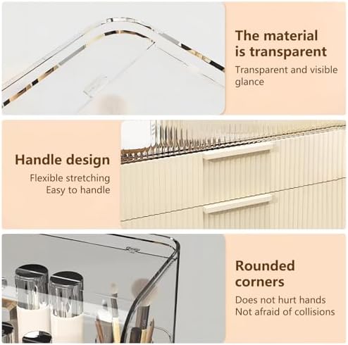 DASITON Clear Dustproof Four layers Storage Box,Makeup Brush Holder,Large Capacity Desktop Storage Box with Drawer,for B
