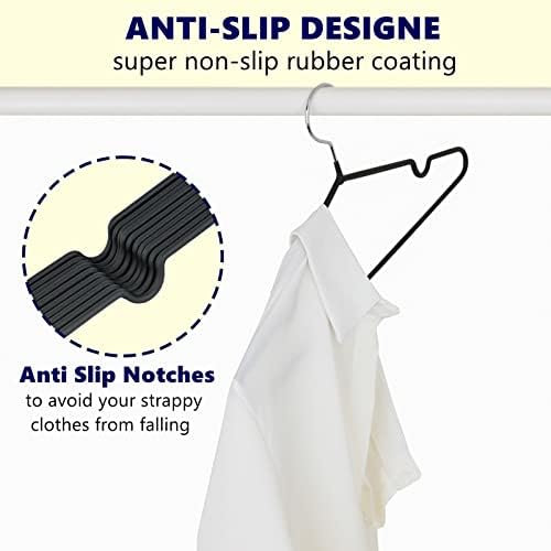 Amber Home 20Pack Black Rubber Coated Metal Coat Hangers, Non Slip & Sturdy