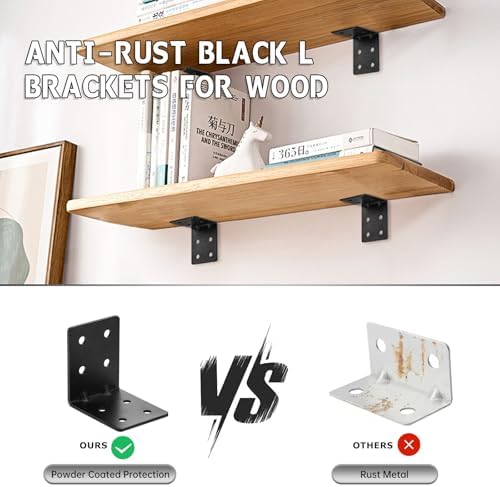 4 PCS Heavy Duty Steel Corner Brackets, 4"x4"x3" 90 Degree L Right Angle Bracket, DIY L Shelf Brackets, Metal Joint Timb