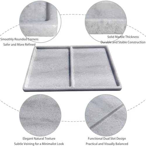 10"x8" Natural Marble Decorative Tray – Dual‑Compartment Stone Vanity Organizer for Jewelry, Keys & Soap – Premium Heat‑