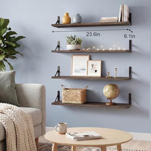 YGEOMER 23.6 in Floating Shelves for Wall Home Decor, Brown, Wood, Set of 4