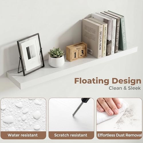 36 Inch Floating Shelves for Wall, 6.5"D Wood Storage Shelves, White Finish