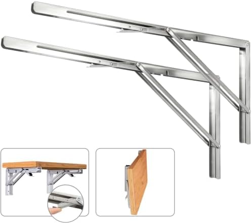24 Inch Folding Shelf Brackets, 2 Pack Stainless Steel Heavy Duty L Bracket