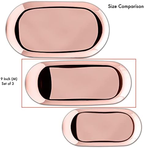 Rose Gold Stainless Steel Tray Set of 3, 9 Inch Medium Vanity