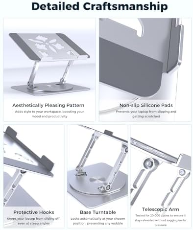 Aoviho 360° Rotating Laptop Stand for Desk | Adjustable, Foldable, Portable Aluminum Ergonomic Riser | Compatible with M