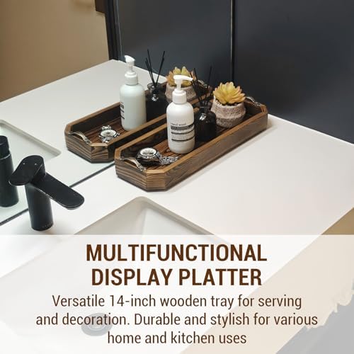 MyGift Wooden Vanity Tray, Rustic Burnt Solid Wood Toilet Tank Tray - Decorative Octagonal Cosmetic Organizer with Antiq
